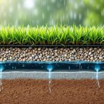 découvrez comment le gazon synthétique garantit un excellent drainage sous la pluie pour un jardin toujours sec et agréable.
