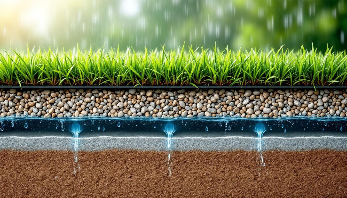découvrez comment le gazon synthétique garantit un excellent drainage sous la pluie pour un jardin toujours sec et agréable.